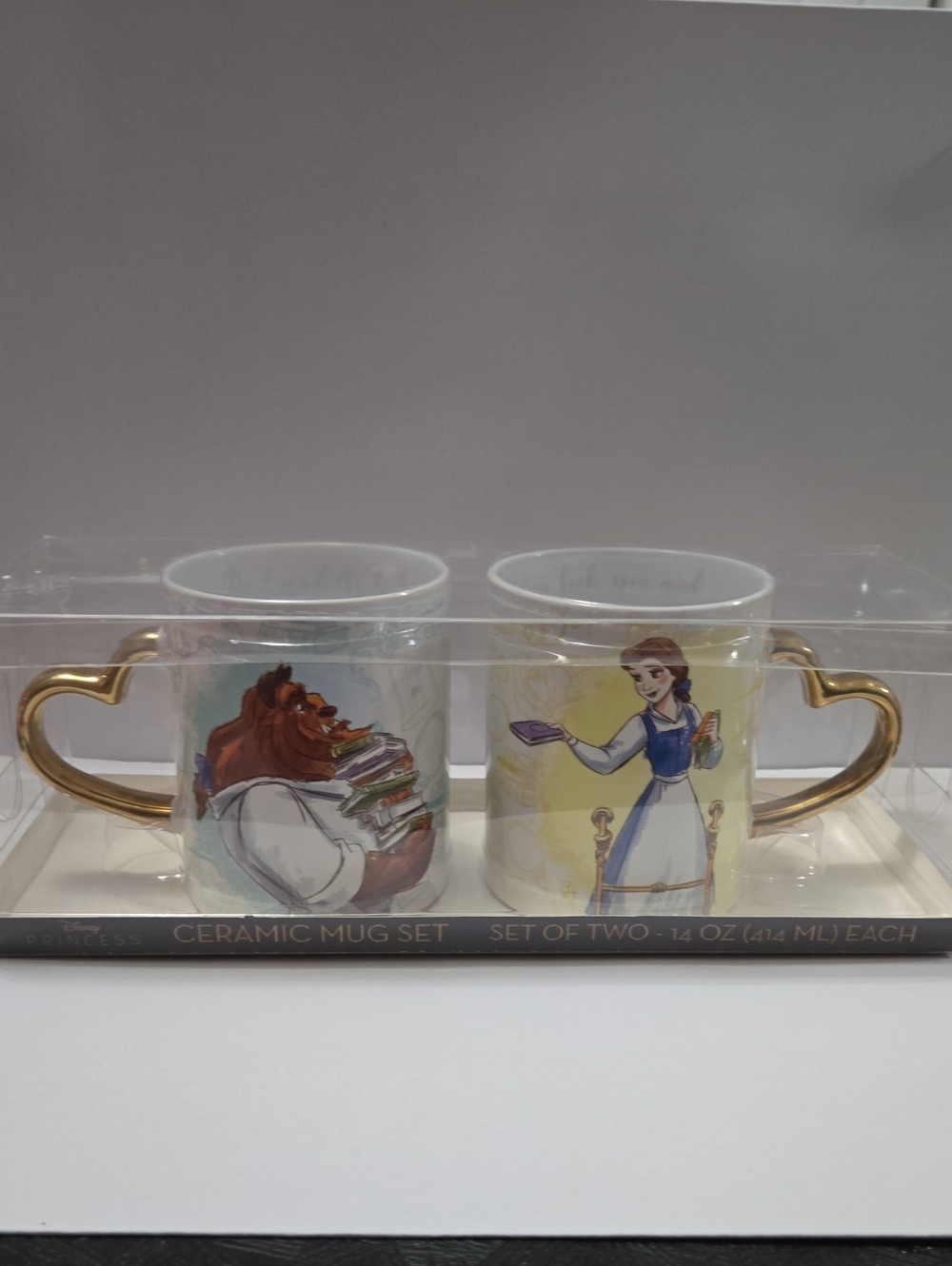 Disney Beauty & The Beast Ceramic Heart-Handle Mug Set - Blue and White